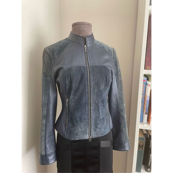 Blue Leather & Suede Jacket - Picture 2 of 11